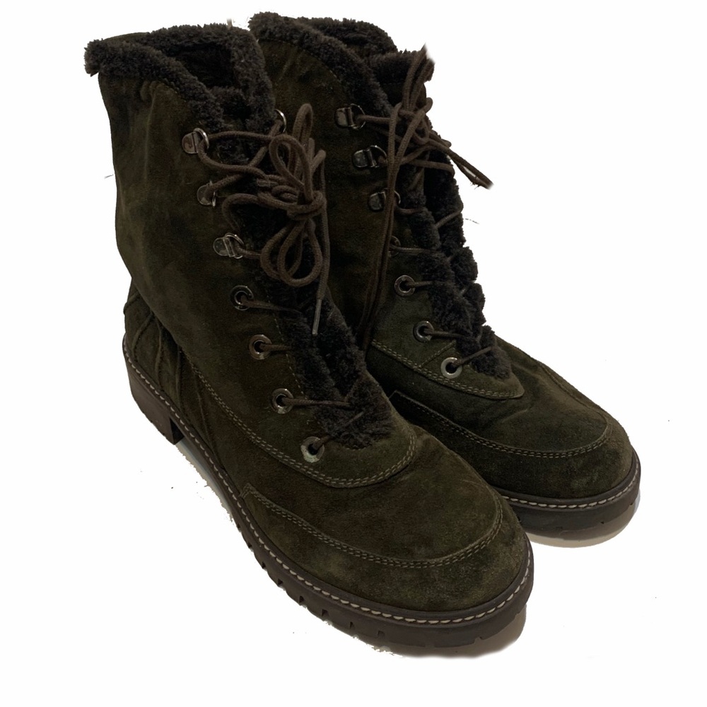 Stuart weitzman winter Dark Green Suede Lace-Up Boots